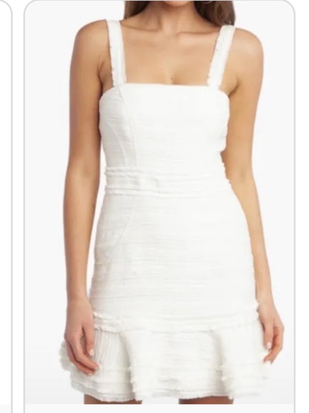 Bardot Melania Boucle Mini Dress in Ivory/White and Gold Trim